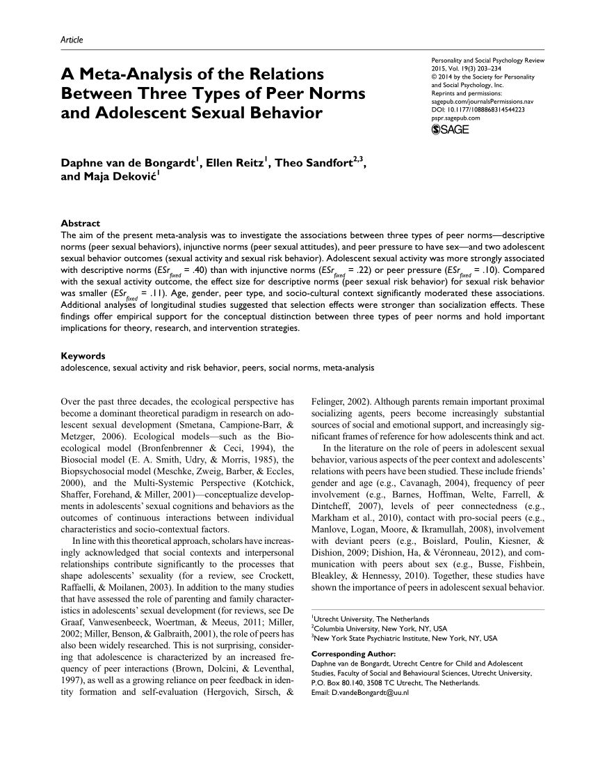 Pdf A Meta Analysis Of The Relations Between Three Types Of Peer Norms And Adolescent Sexual 7623