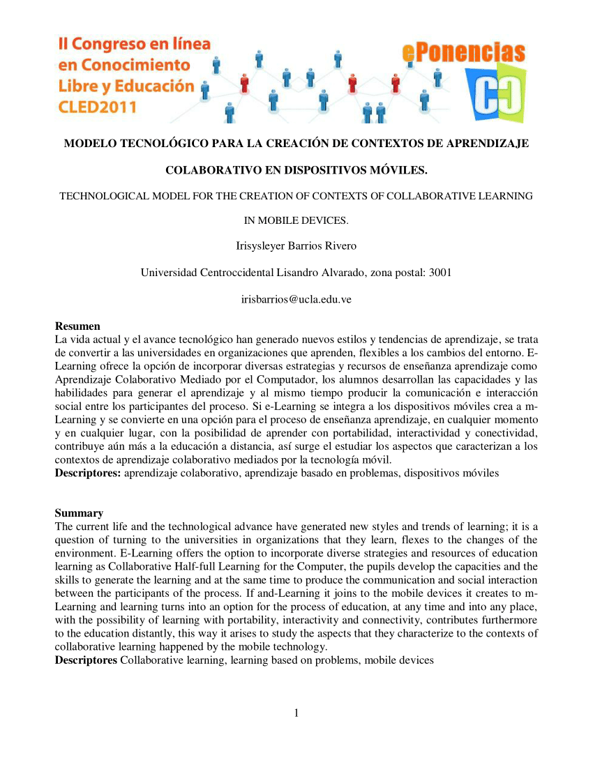 PDF) MODELO TECNOLÓGICO PARA LA CREACIÓN DE CONTEXTOS DE APRENDIZAJE