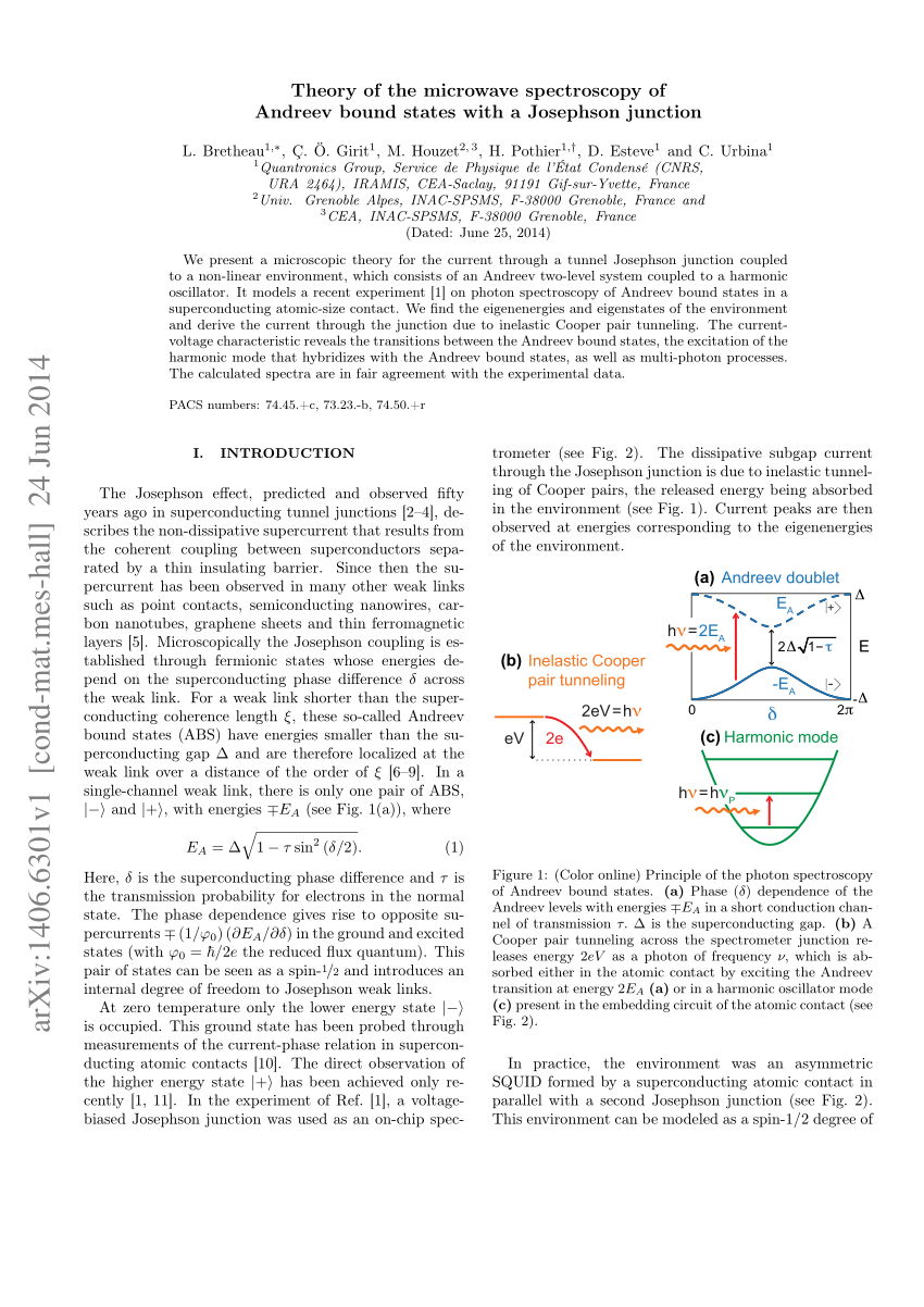 Pdf Theory Of Microwave Spectroscopy Of Andreev Bound States With A Josephson Junction