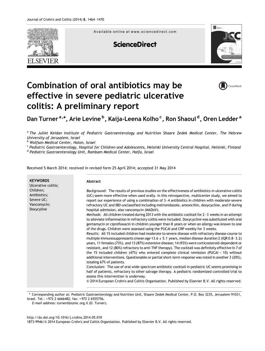 Pdf Combination Of Oral Antibiotics May Be Effective In Severe Pediatric Ulcerative Colitis A Preliminary Report