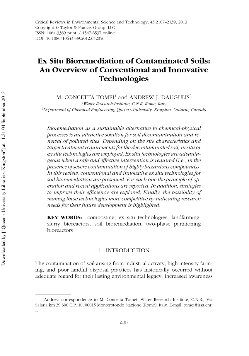 Pdf Ex Situ Bioremediation Of Contaminated Soils An Overview Of Conventional And Innovative Technologies