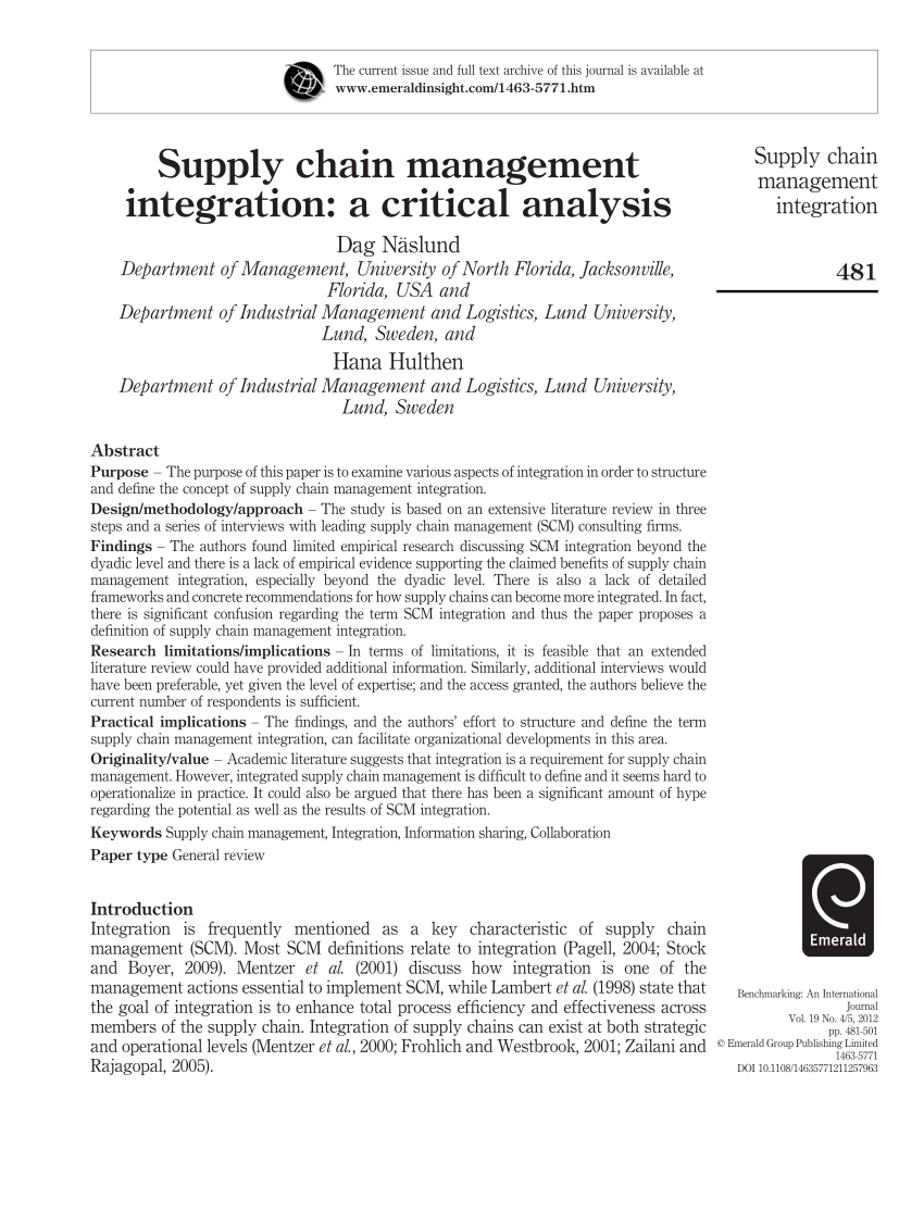 supply chain management an analytical framework for critical literature review