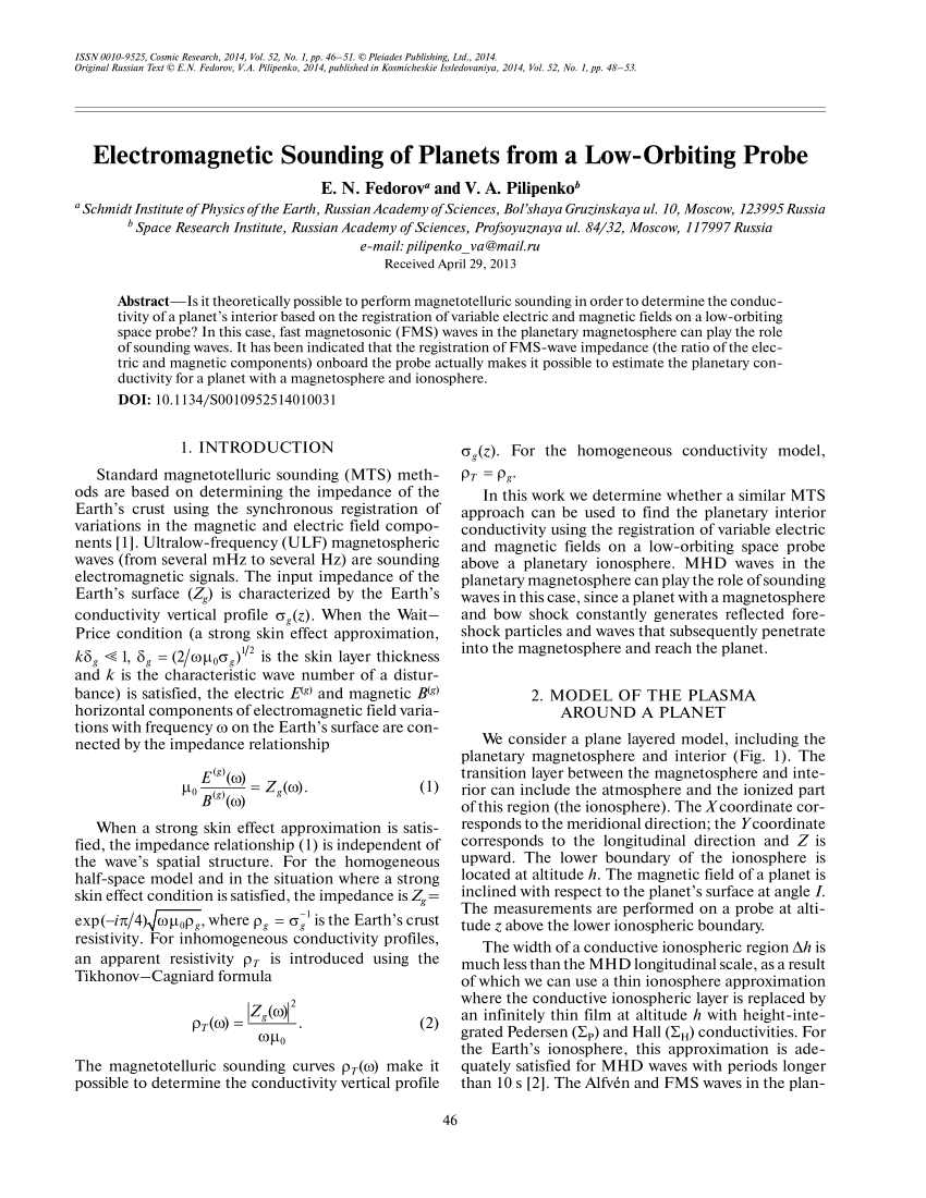 Pdf Electromagnetic Sounding Of Planets From A Low Orbiting Probe