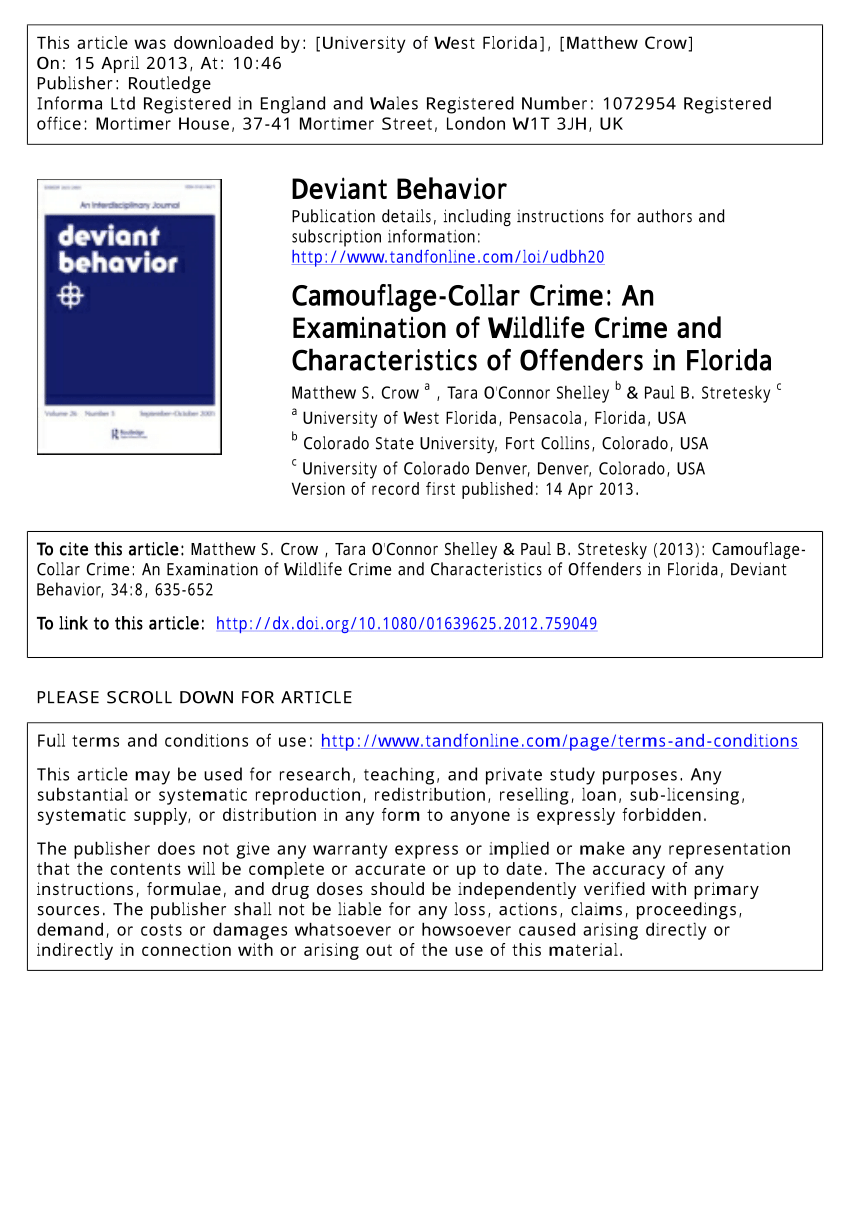 PDF) Camouflage-Collar Crime An Examination of Wildlife Crime and Characteristics of Offenders in Florida