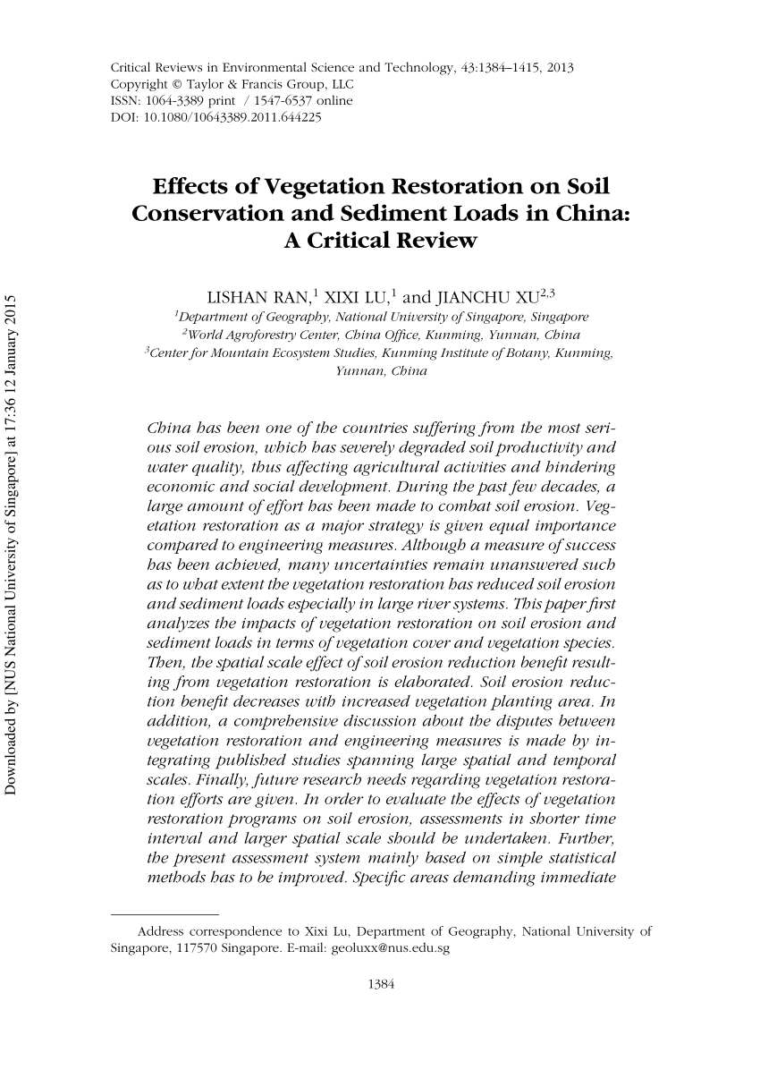 PDF) Effects of Vegetation Restoration on Soil Conservation and 