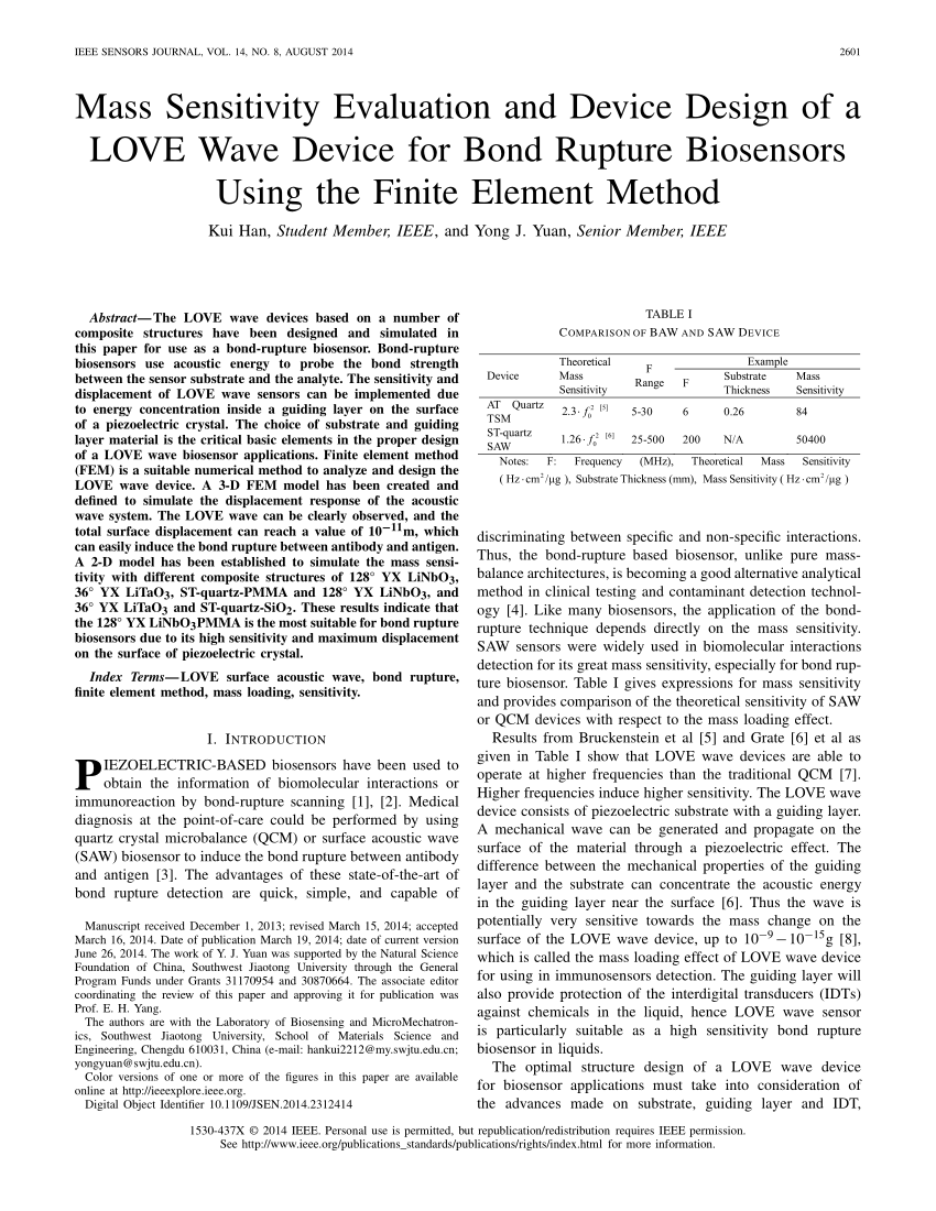 PDF) Mass Sensitivity Evaluation and Device Design of a LOVE Wave 