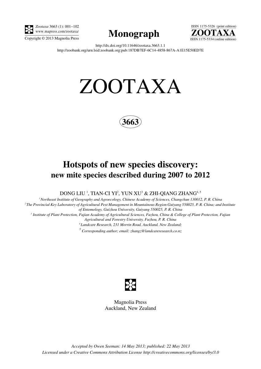 umoral Udstyr spiselige PDF) Hotspots of new species discovery: New mite species described during  2007 to 2012