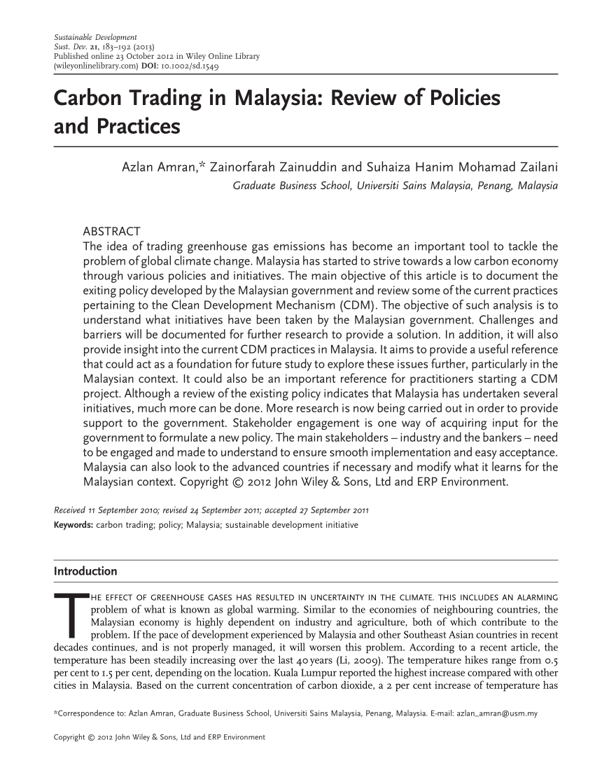 PDF) Carbon Trading in Malaysia: Review of Policies and Practices