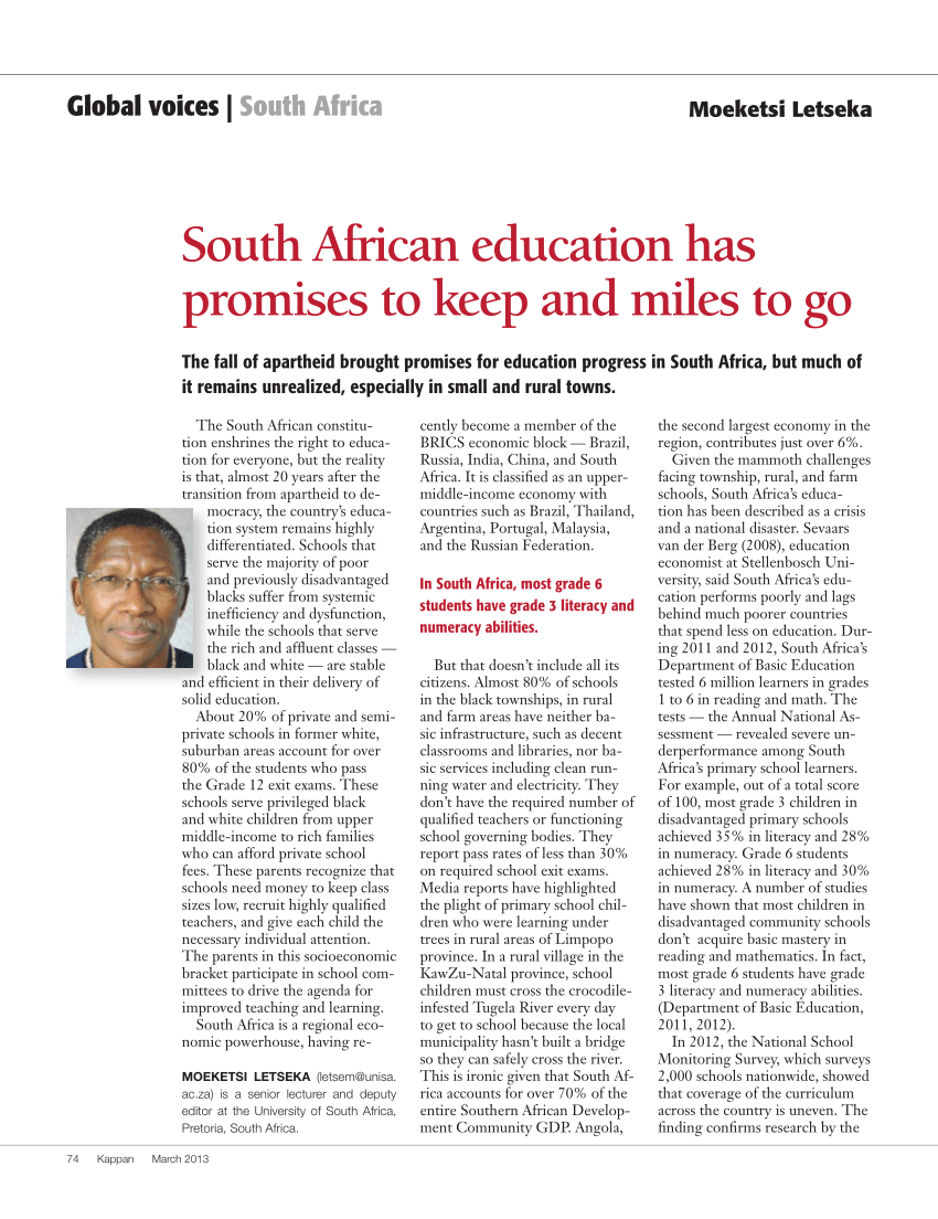 articles on education in south africa