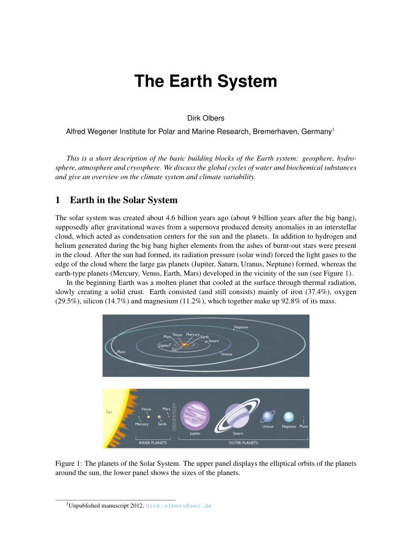 essay about earth subsystem