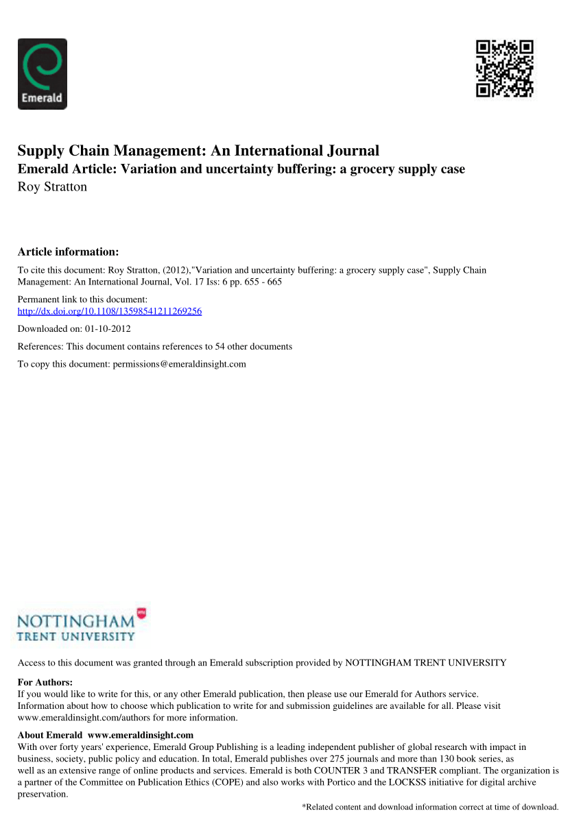 Pdf Variation And Uncertainty Buffering A Grocery Supply Case