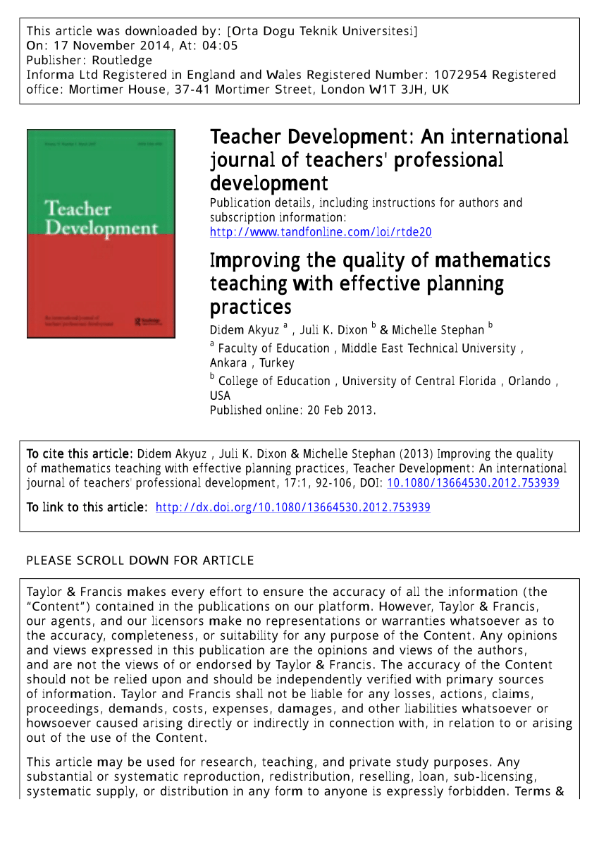 (PDF) Improving the quality of mathematics teaching with effective ...