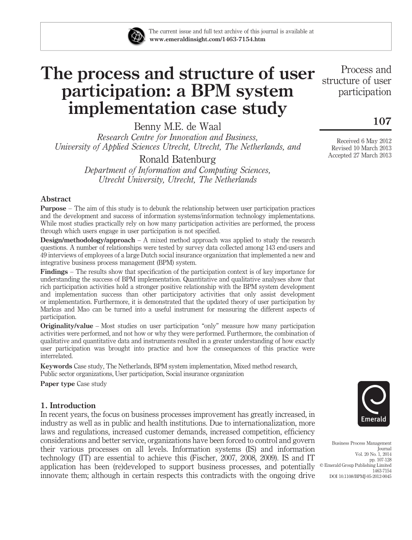 Pdf The Process And Structure Of User Participation A Bpm System