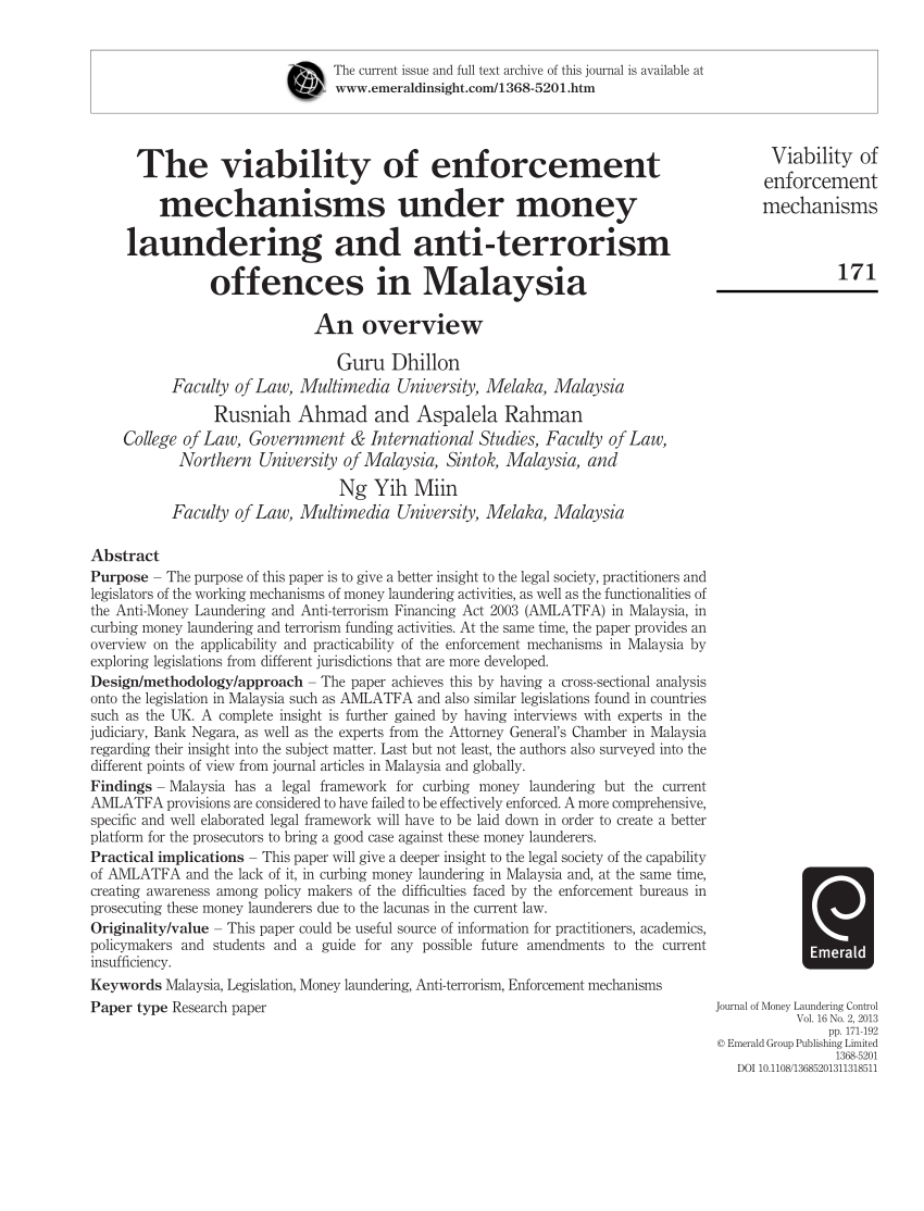 (PDF) The viability of enforcement mechanisms under money ...