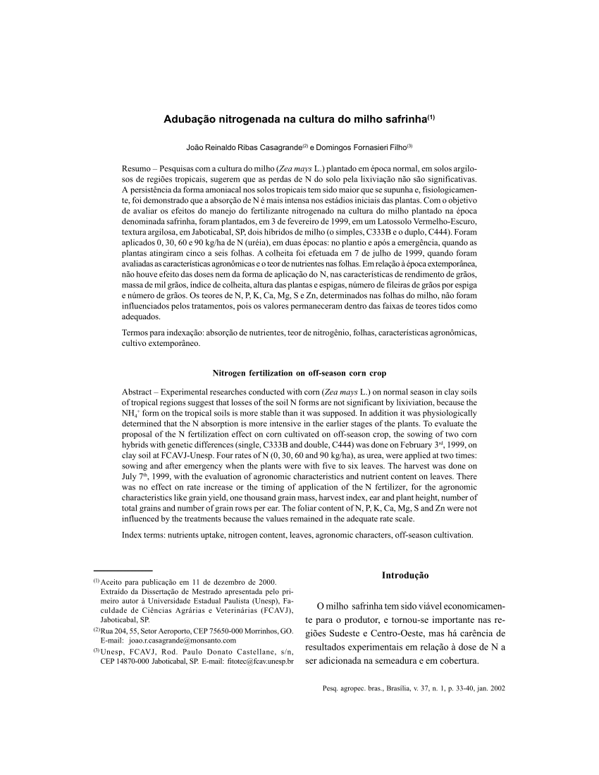 PDF) Adubação nitrogenada na cultura do milho safrinha