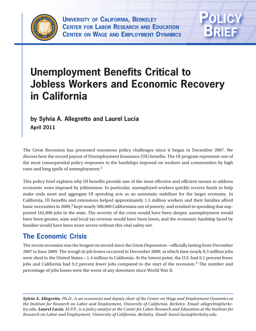 Pdf Unemployment Benefits Critical To Jobless Workers And