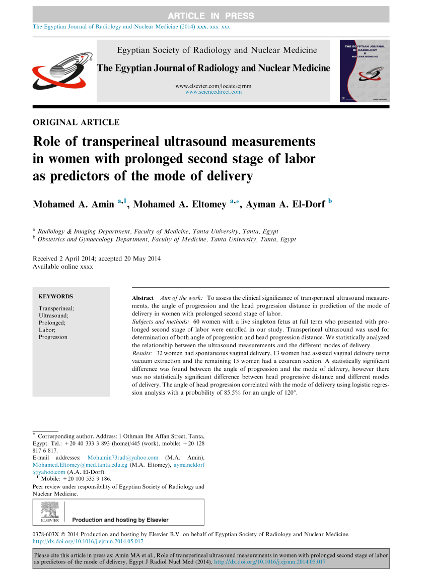 PDF) Role of transperineal ultrasound measurements in women with ...
