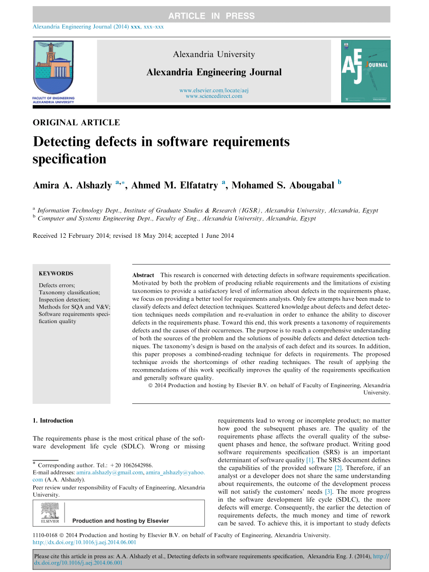 Pdf Detecting Defects In Software Requirements Specification