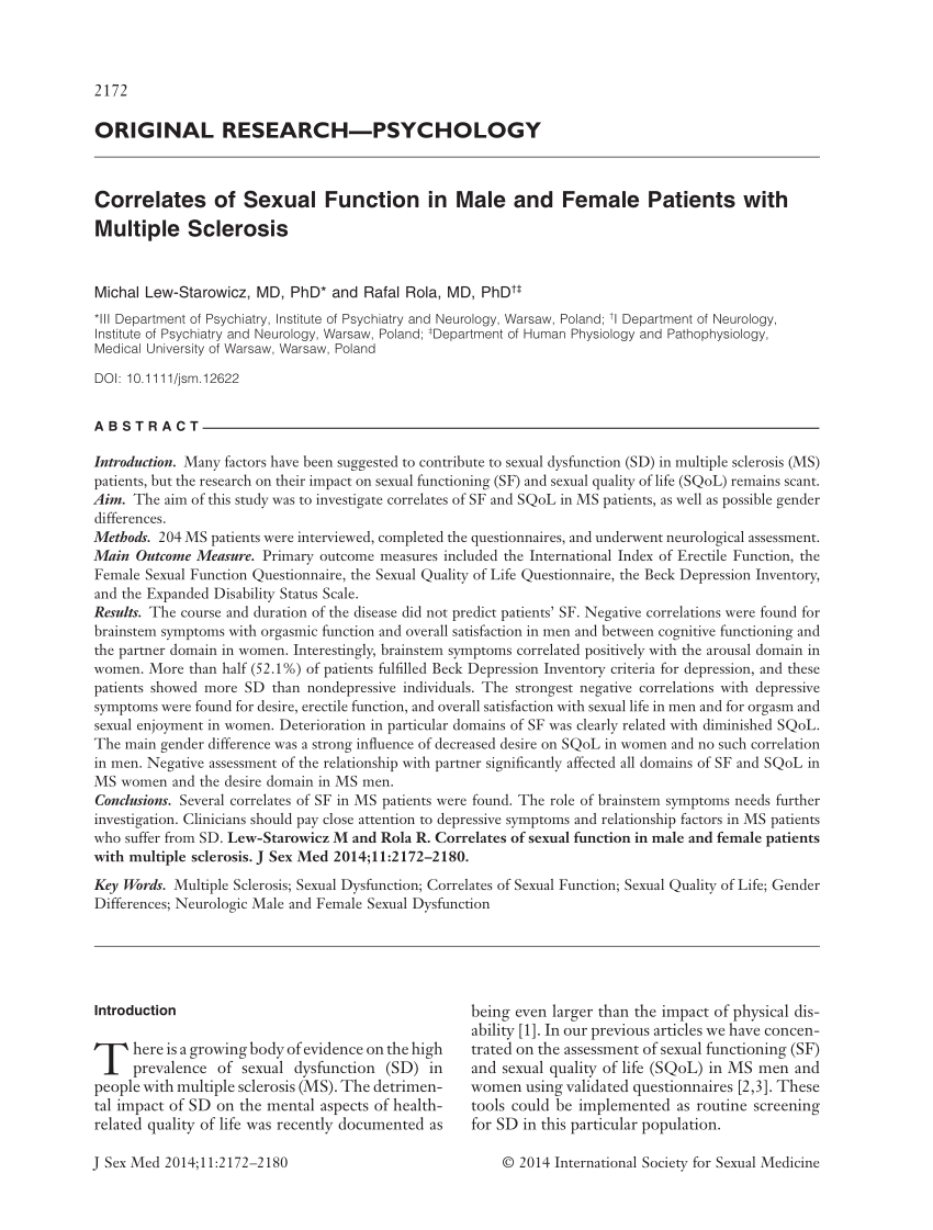 PDF Correlates of Sexual Function in Male and Female Patients