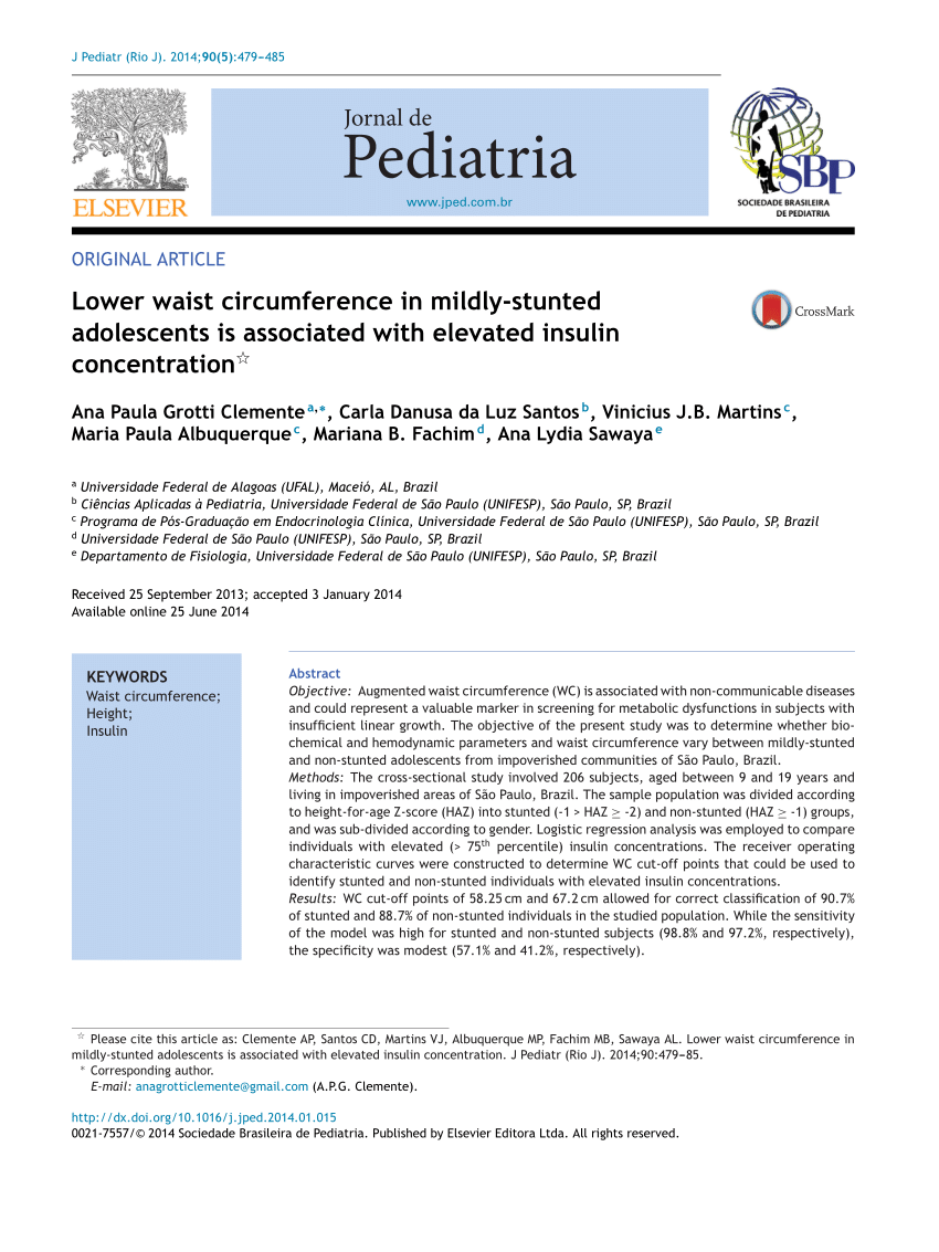 Pdf Lower Waist Circumference In Mildly Stunted Adolescents Is Associated With Elevated Insulin Concentration