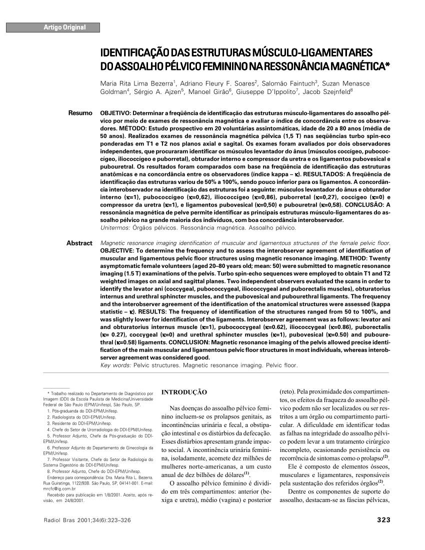 PDF) Identificação das estruturas músculo-ligamentares do assoalho pélvico  feminino na ressonância magnética