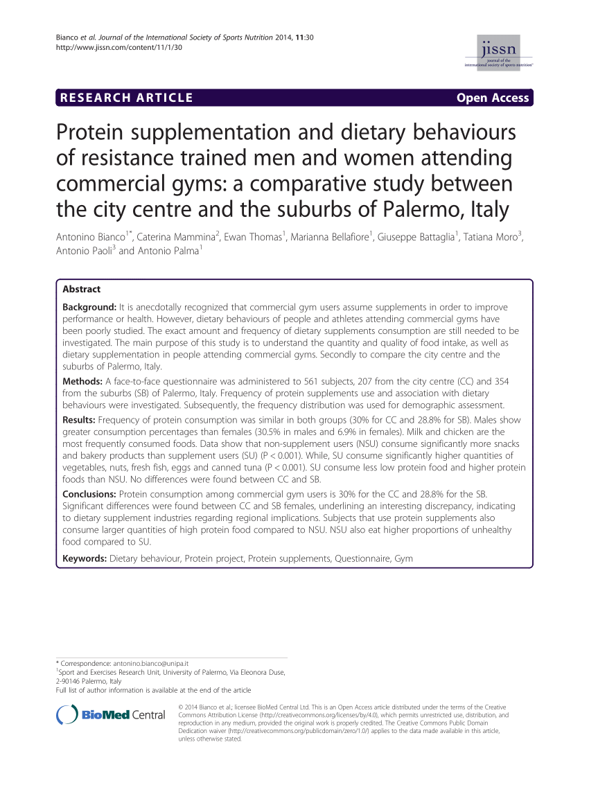 Medicinsk roman Il PDF) Protein supplementation and dietary behaviours of resistance trained  men and women attending commercial gyms: A comparative study between the  city centre and the suburbs of Palermo, Italy