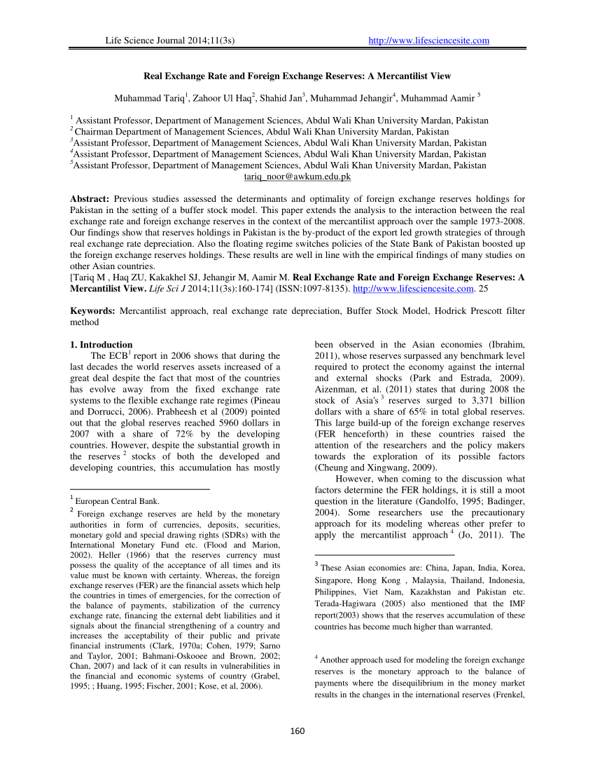 Pdf Real Exchange Rate And Foreign Exchange Reserves A - 