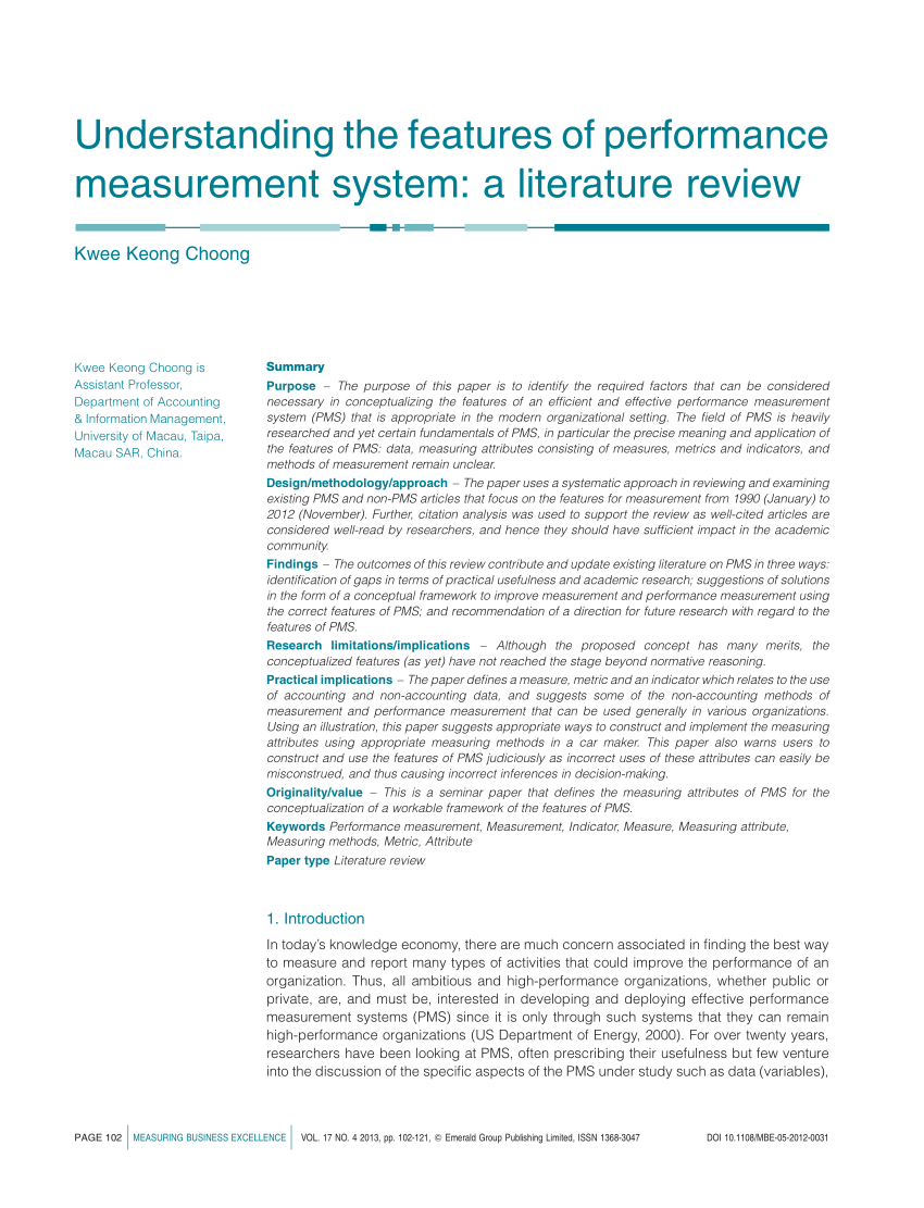 literature review of performance measurement