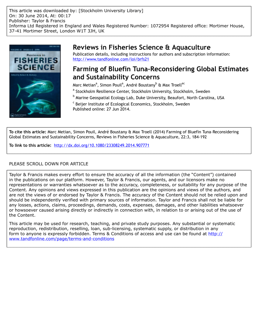 Pdf Farming Of Bluefin Tunareconsidering Global Estimates - 