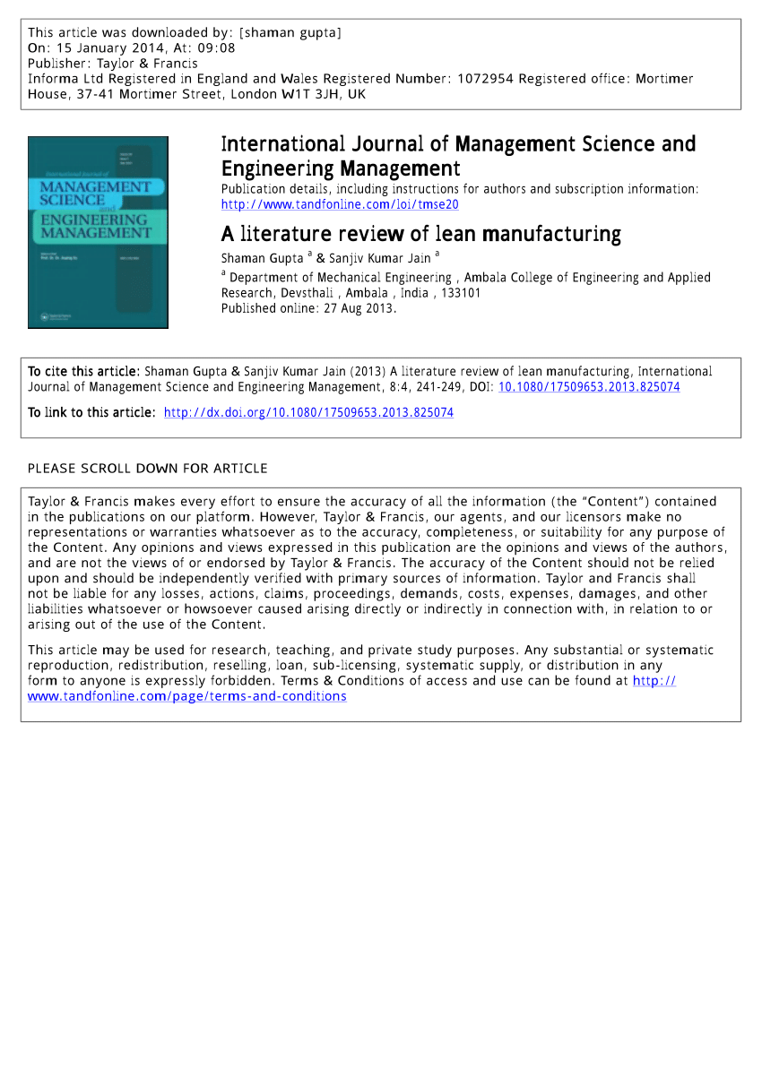 pdf) a literature review of lean manufacturing
