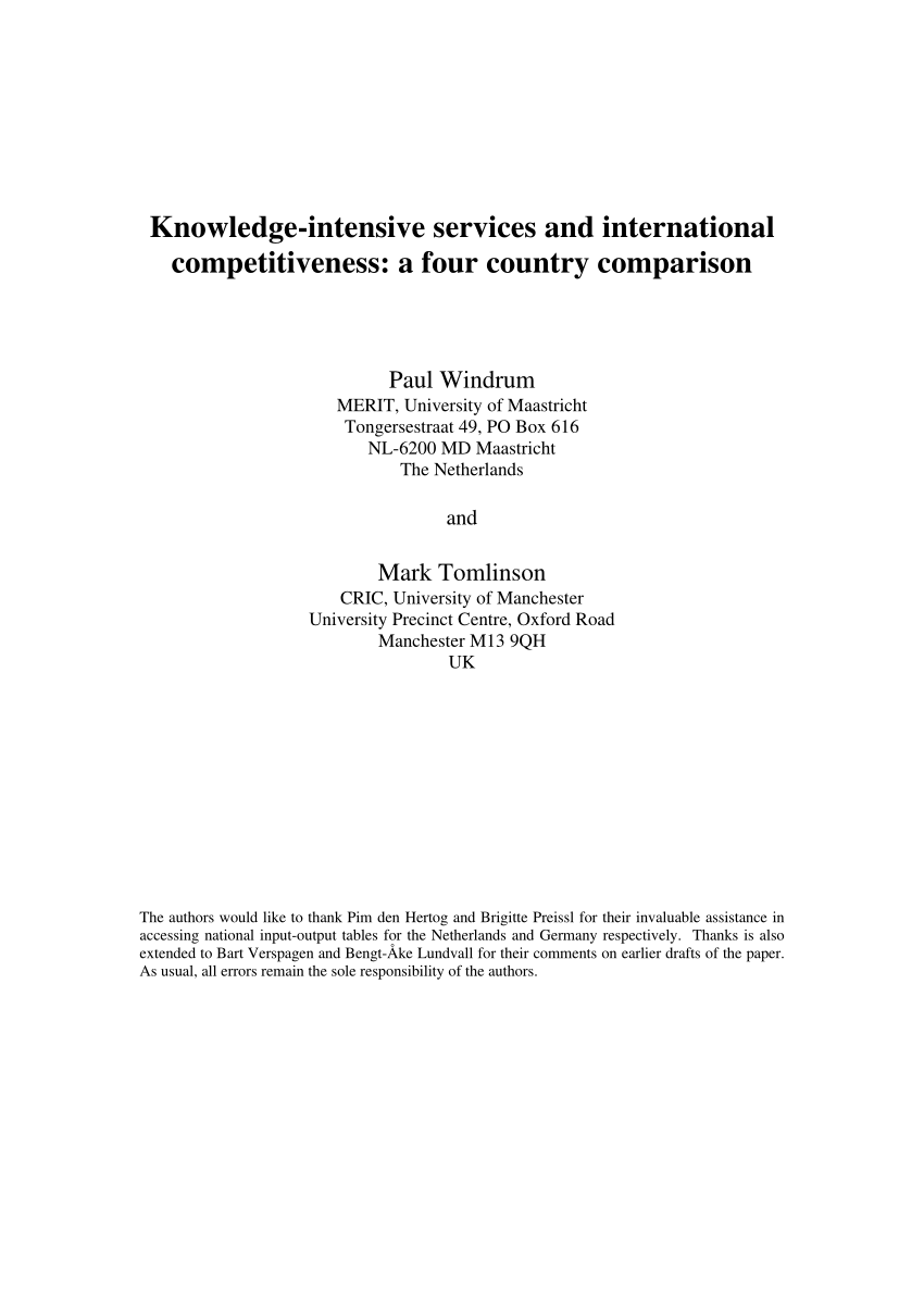 Pdf Knowledge Intensive Services And International Competitiveness A Four Country Comparison