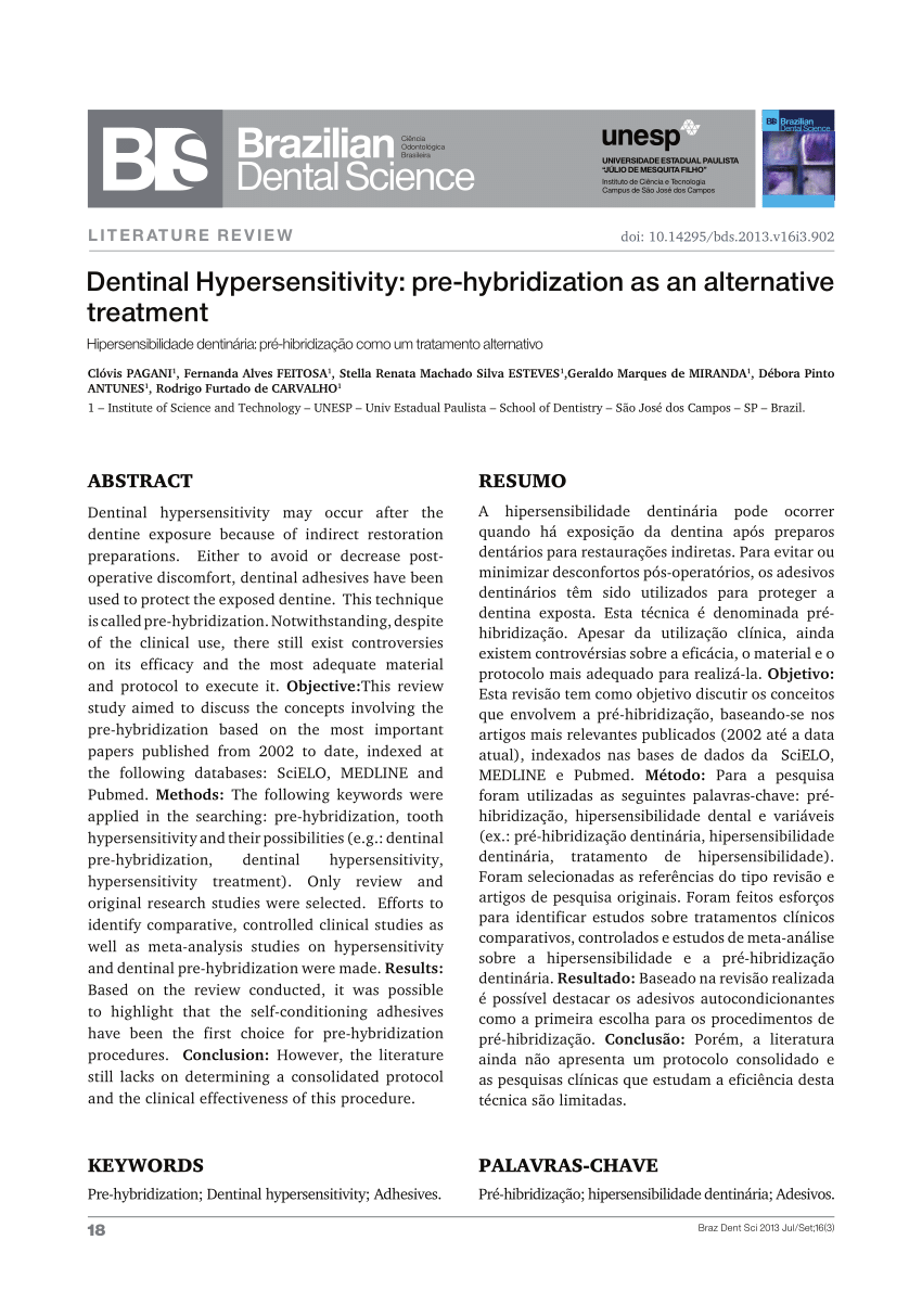 PDF Management of dentinal hypersensitivity a review