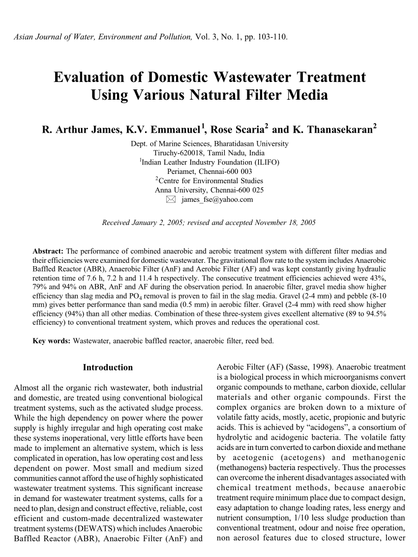 research paper on domestic wastewater treatment