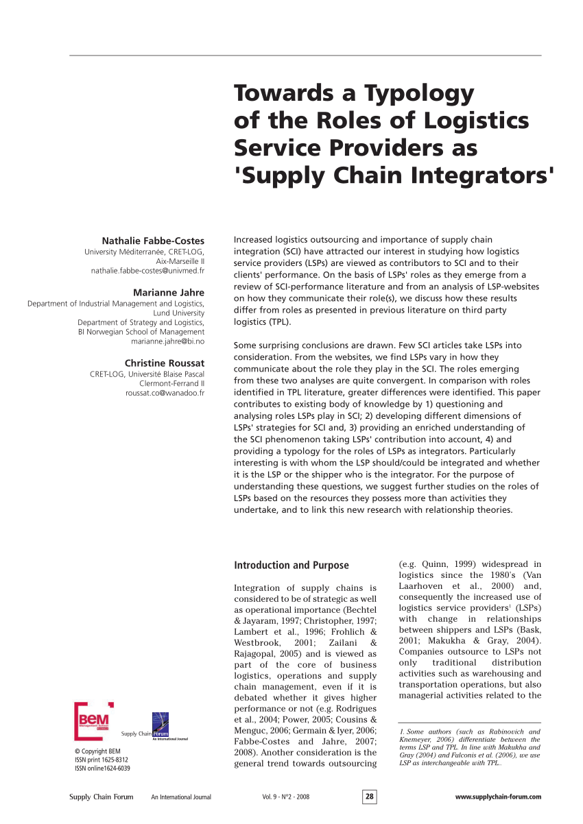 research papers on logistics service providers