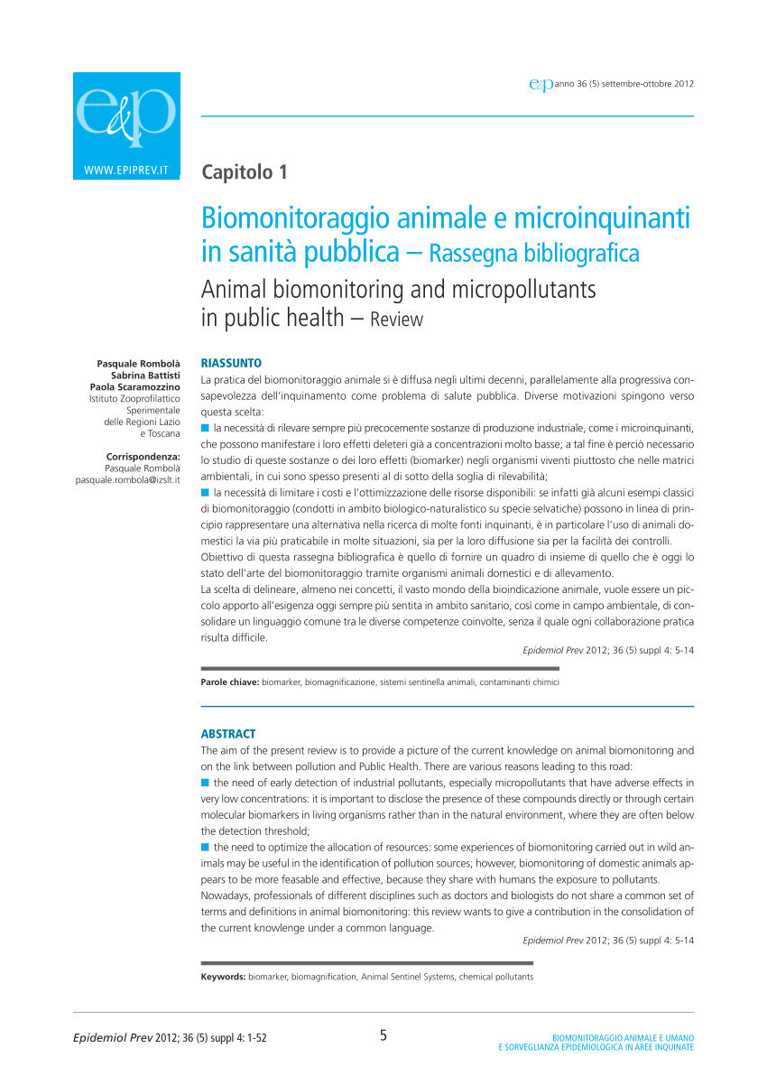 PDF Biomonitoraggio animale e microinquinanti in sanità pubblica  