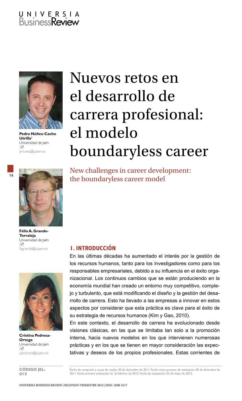 PDF) Nuevos retos en el desarrollo de carrera profesional: el modelo  boundaryless career/New challenges in career development: the boundaryless  career model