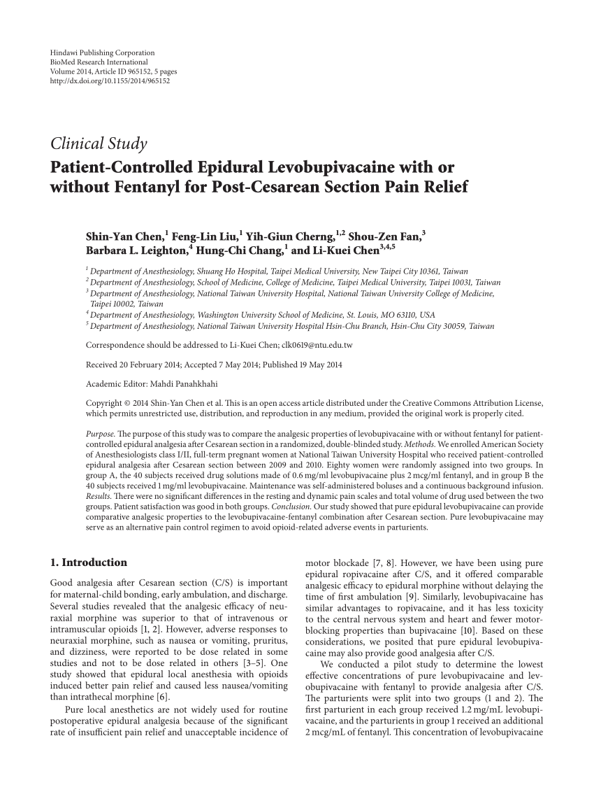 (PDF) Patient-Controlled Epidural Levobupivacaine with or without ...
