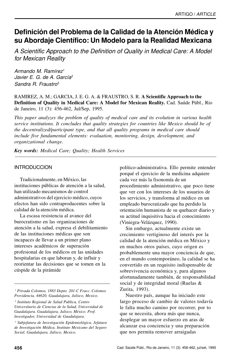 PDF) Definición del problema de la calidad de la atención médica y su  abordaje científico: un modelo para la realidad mexicana