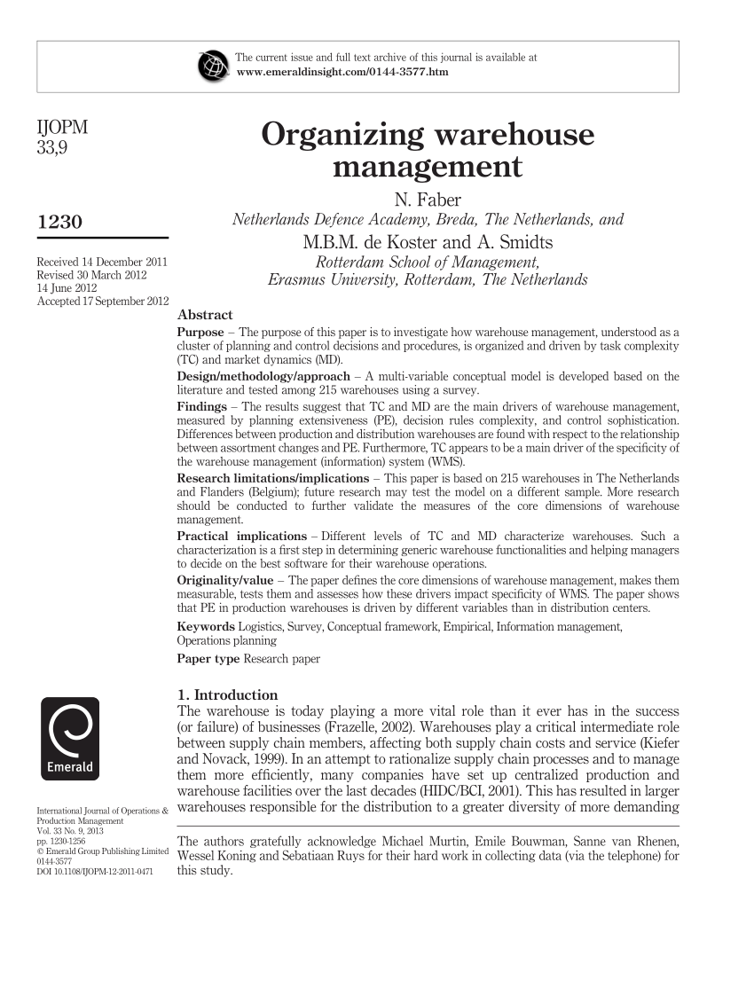 college paper on warehousing