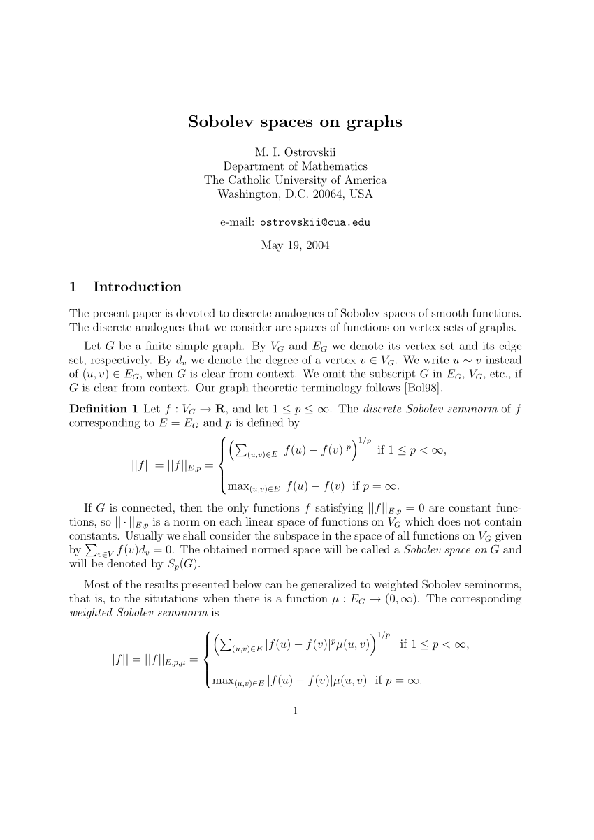 Pdf Sobolev Spaces On Graphs