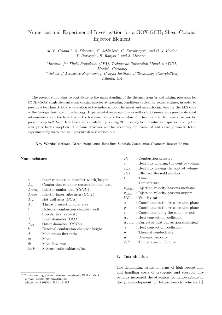 Pdf Numerical And Experimental Investigation For A Gox Gch4 Shear Coaxial Injector Element