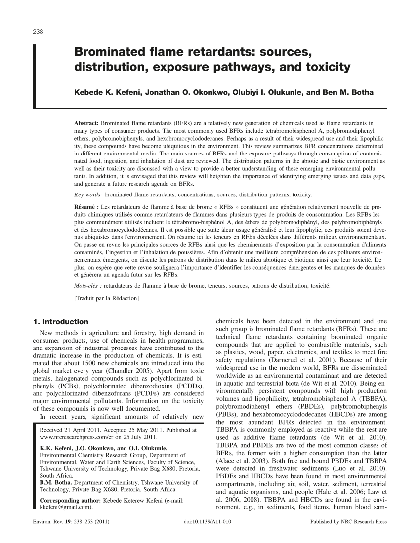 Pdf Brominated Flame Retardants Sources Distribution Exposure Pathways And Toxicity