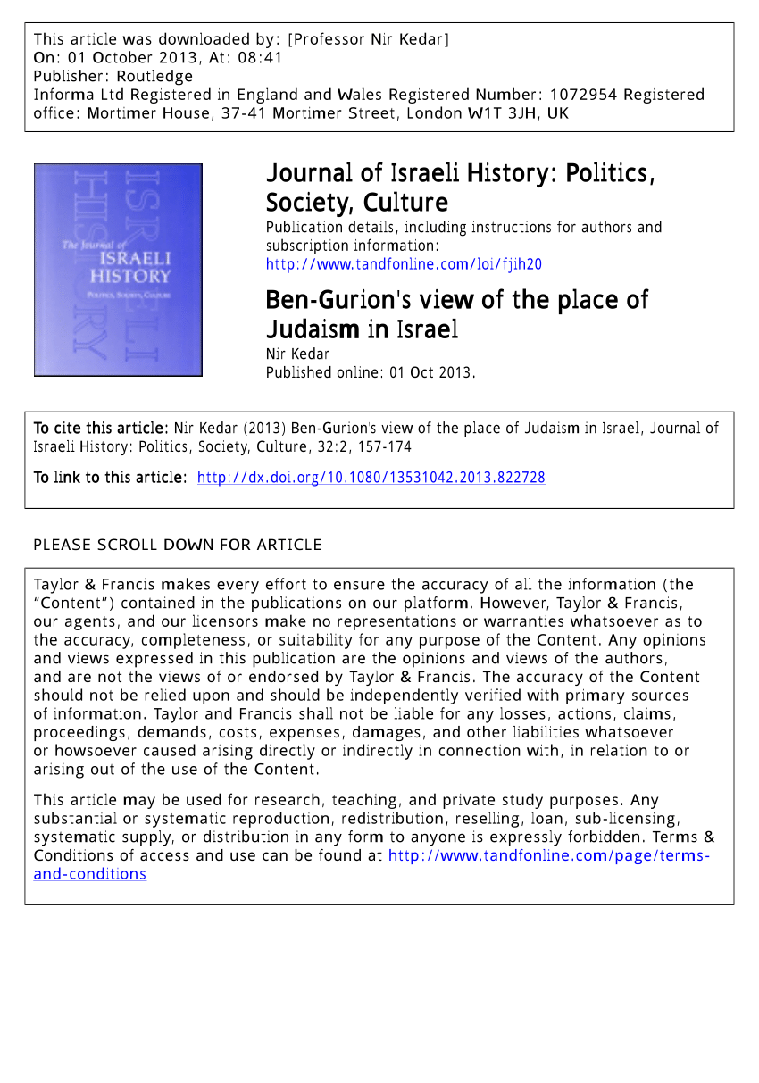 Pdf Ben Gurion S View Of The Place Of Judaism In Israel