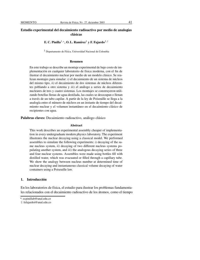 PDF) Estudio experimental del decaimiento radiactivo por medio de analogías  clásicas.
