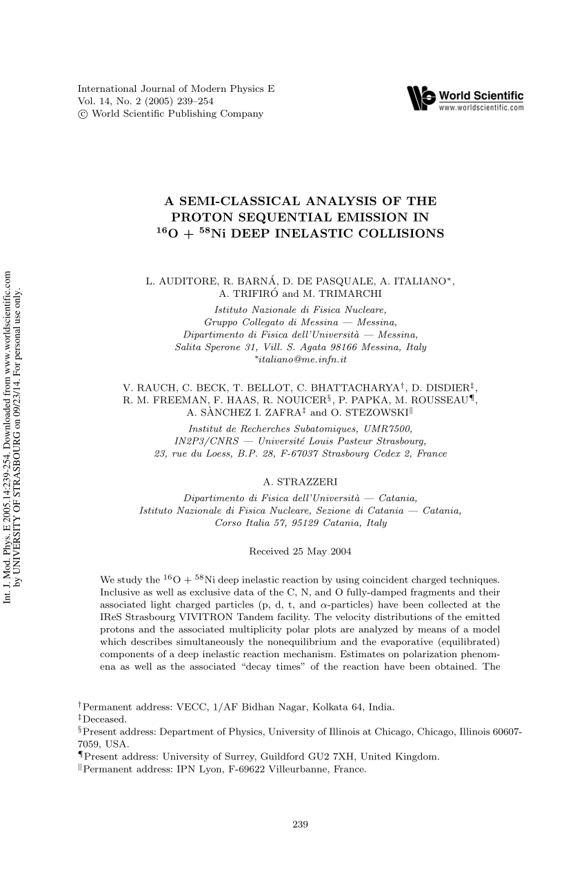 Pdf A Semi Classical Analysis Of The Proton Sequential Emission In 16o 58ni Deep Inelastic Collisions