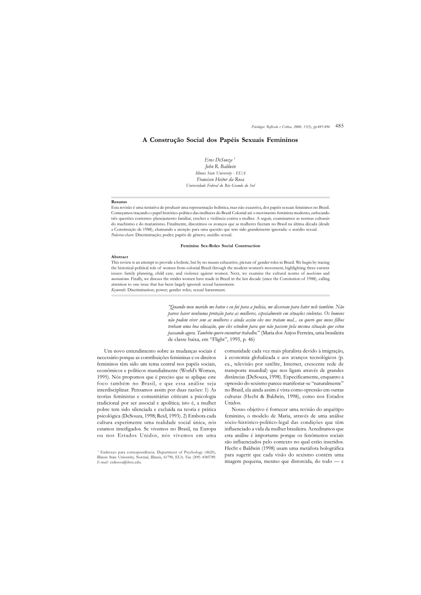 Pdf A Construção Social Dos Papéis Sexuais Femininos 4053