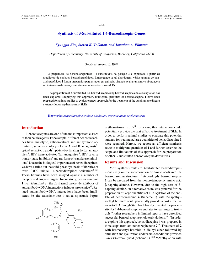 Pdf Synthesis Of 3 Substituted 1 4 Benzodiazepin 2 Ones