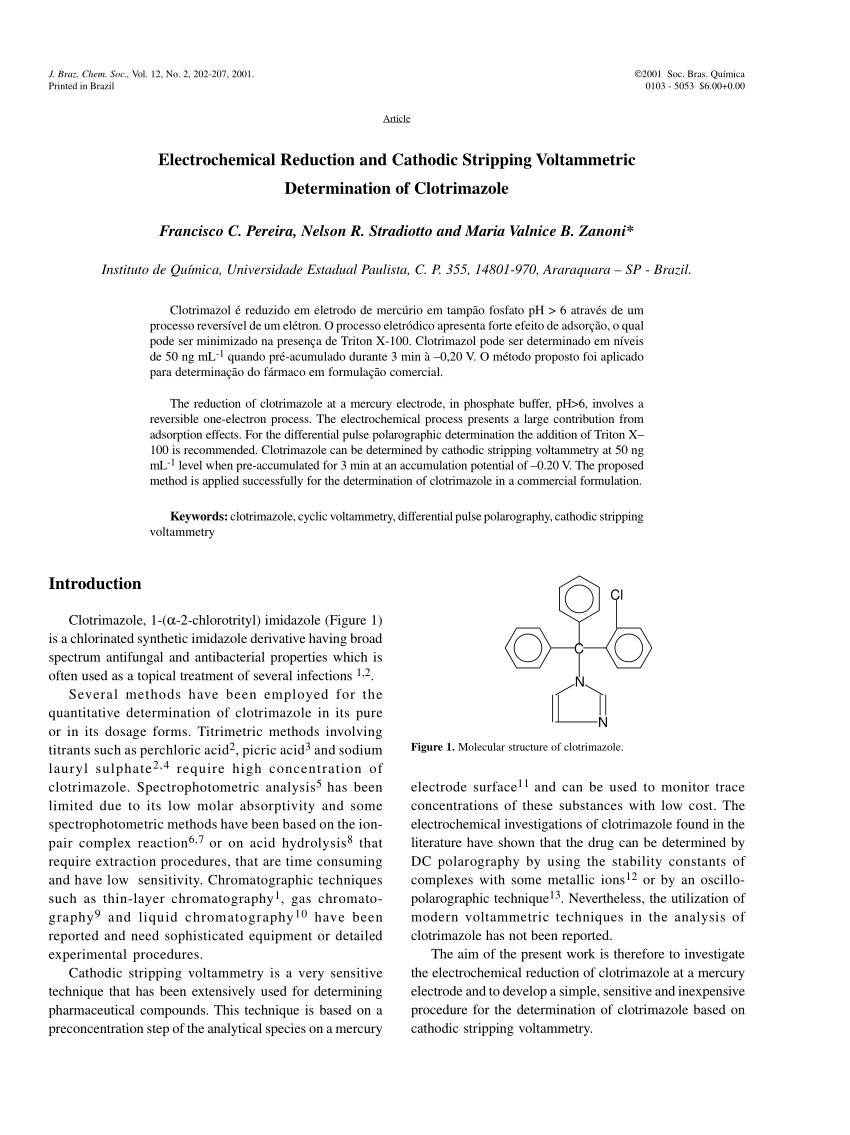 Pdf Electrochemical Reduction And Cathodic Stripping Voltammetric Determination Of Clotrimazole