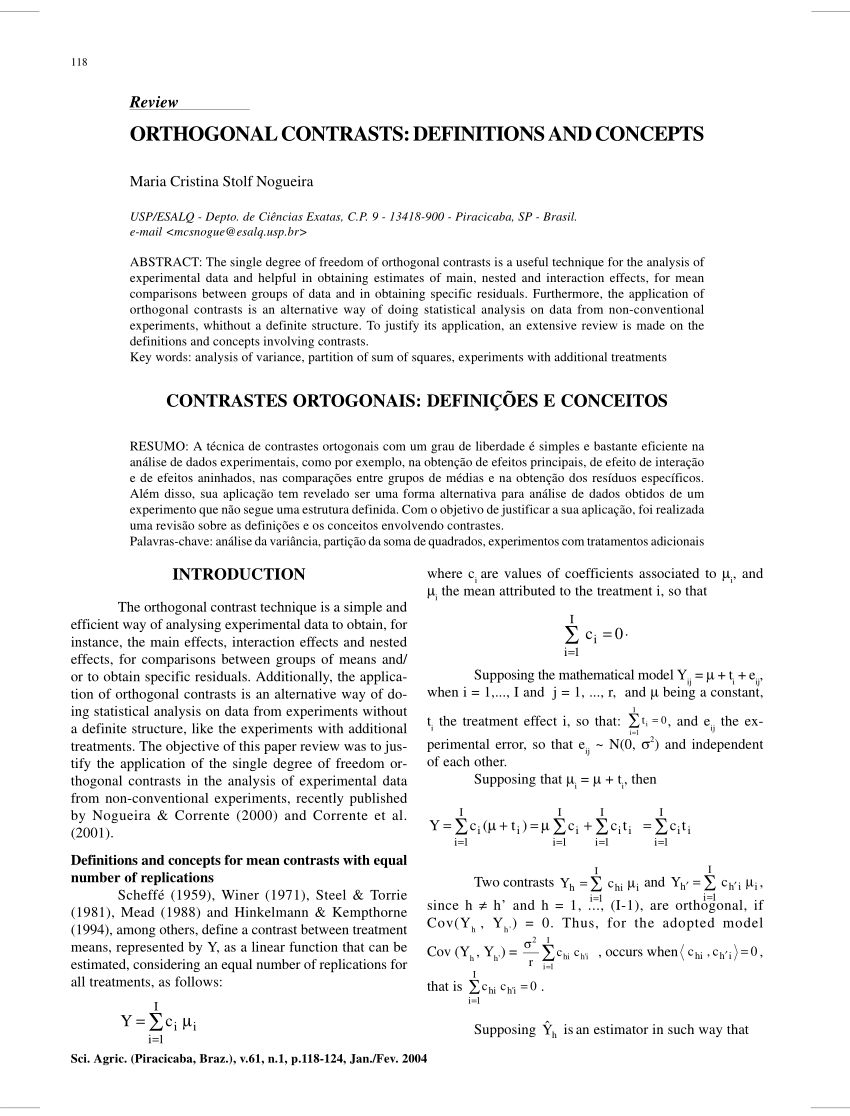 Pdf Orthogonal Contrasts Definitions And Concepts
