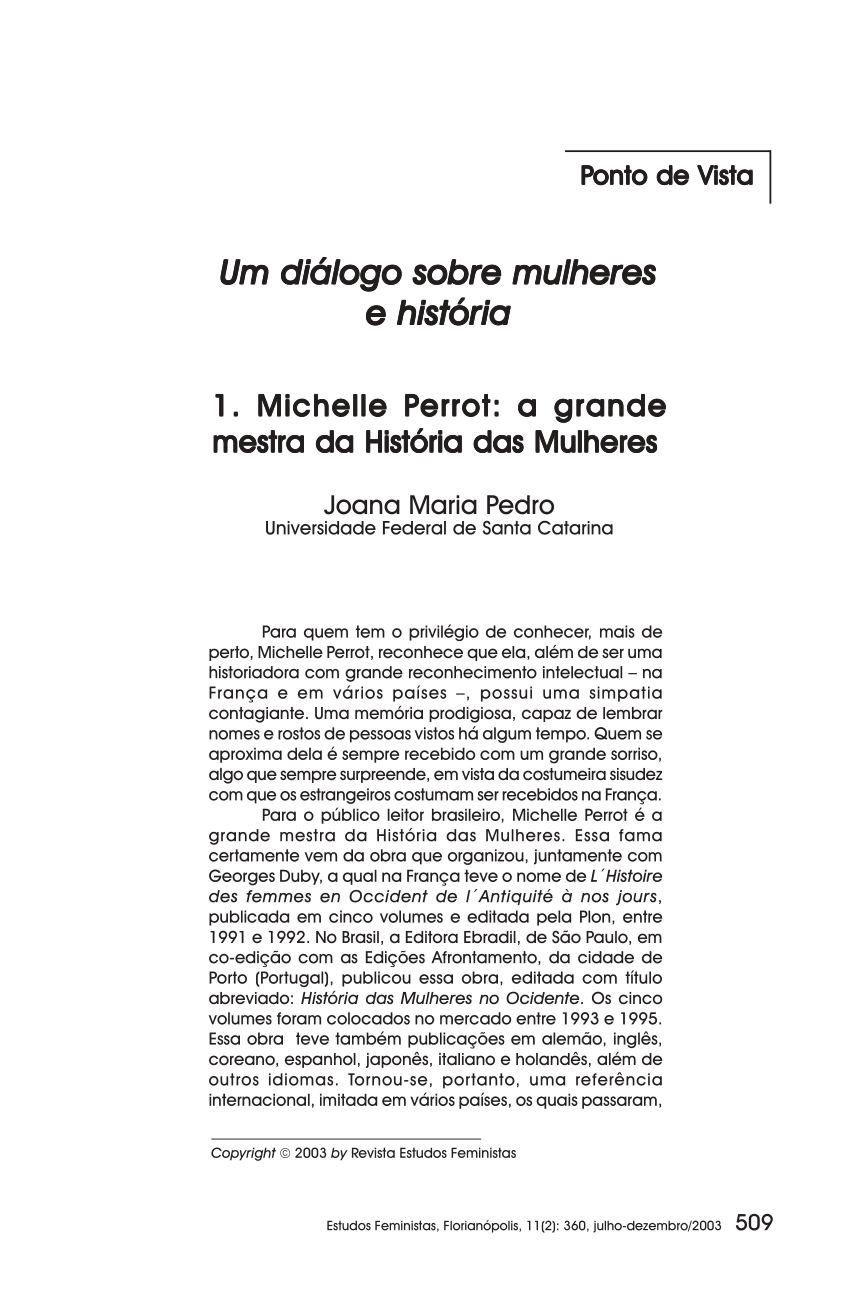 PDF) Michelle Perrot: a grande mestra da História das Mulheres